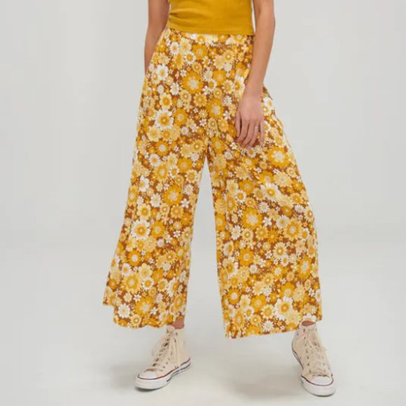 Ghanda Pants - GHANDA Yellow Floral California Culottes